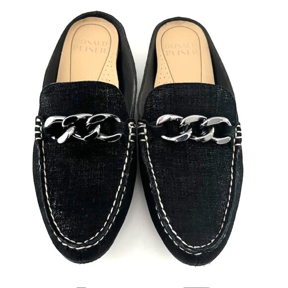 Donald Pliner Black Metallic Slip-On Mule Shoe Loafer Style Bless Women Size 7 - Picture 3 of 7
